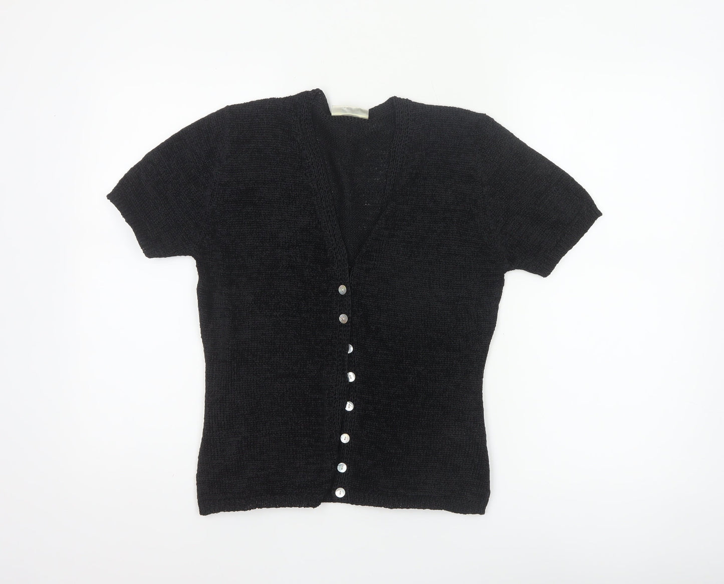 Bhs Women’s Black Size 10 Short Sleeve V-Neck Button Knit Cardigan