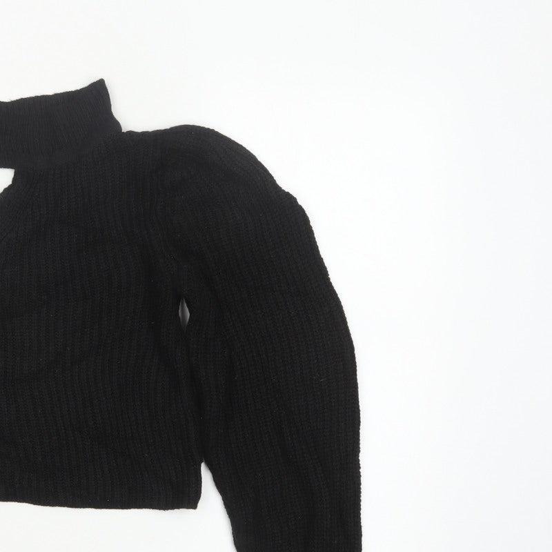 ASOS Women Black UK 8 Roll Neck Cable-Knit Pullover Jumper