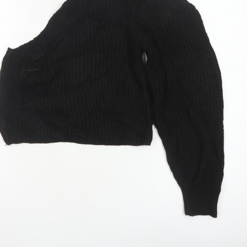 ASOS Women Black UK 8 Roll Neck Cable-Knit Pullover Jumper