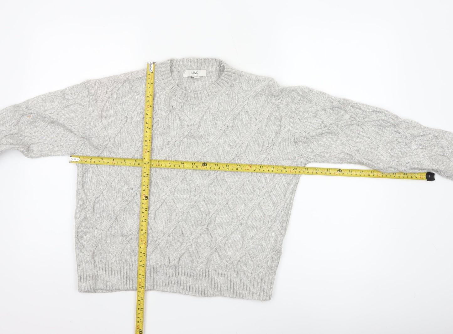 Marks & Spencer Women Grey S Cable-Knit Crew Neck Pullover Jumper
