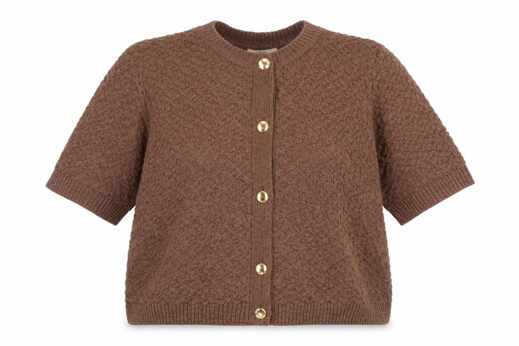 Marks and Spencer Women Brown XL Textured Knit Short Sleeve Cardigan
