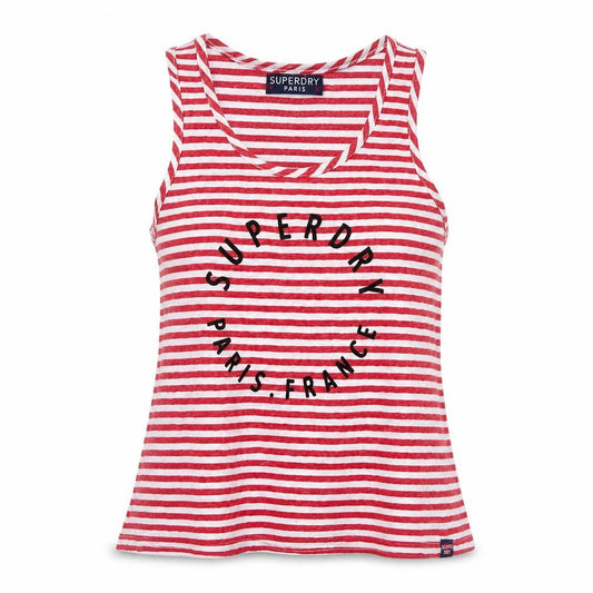 Superdry Women Red Stripe Paris Print Jersey Tank Top UK 10