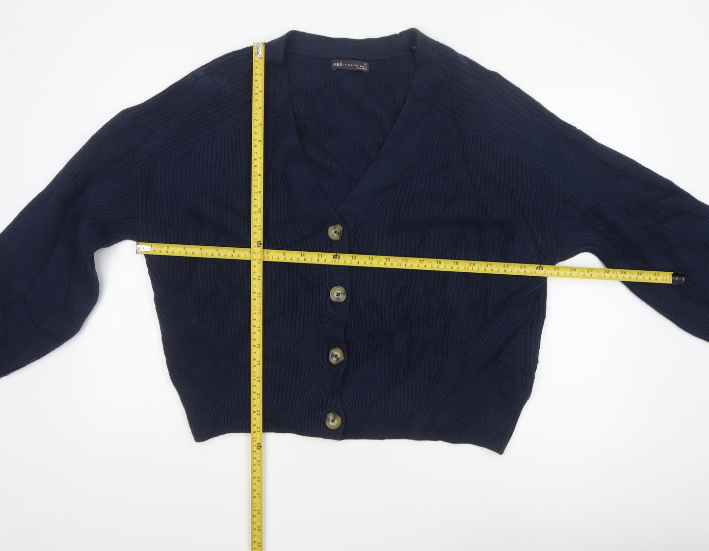 Marks and Spencer Women Blue XL Cable Knit V-Neck Cardigan