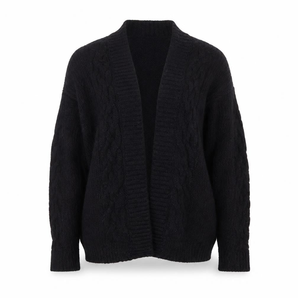 Ines de la Fressange Uniqlo Women Black M Open Cable Knit Cardigan