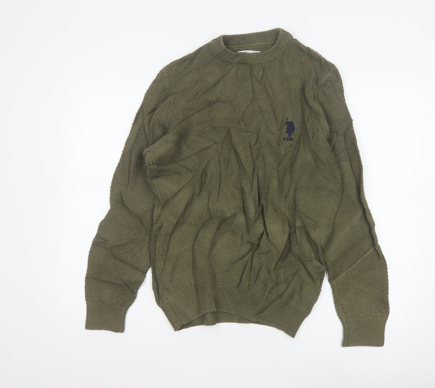 U.S. Polo Assn. Men’s Green M Cable Knit Logo Crew Neck Jumper