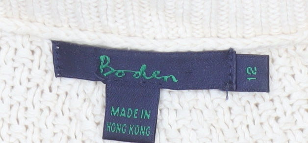 Boden Women Ivory Cotton V-Neck Button Cardigan Size 12 3/4 Sleeve