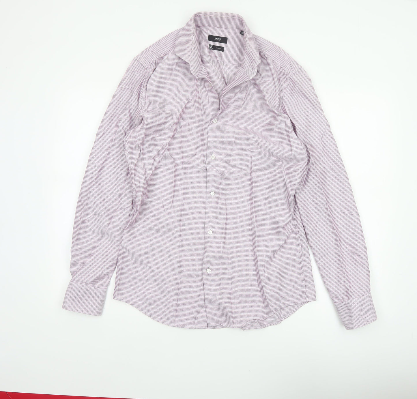 Hugo Boss Men's Pink 15.5 Slim Fit Geometric Cotton Button-Up Shirt
