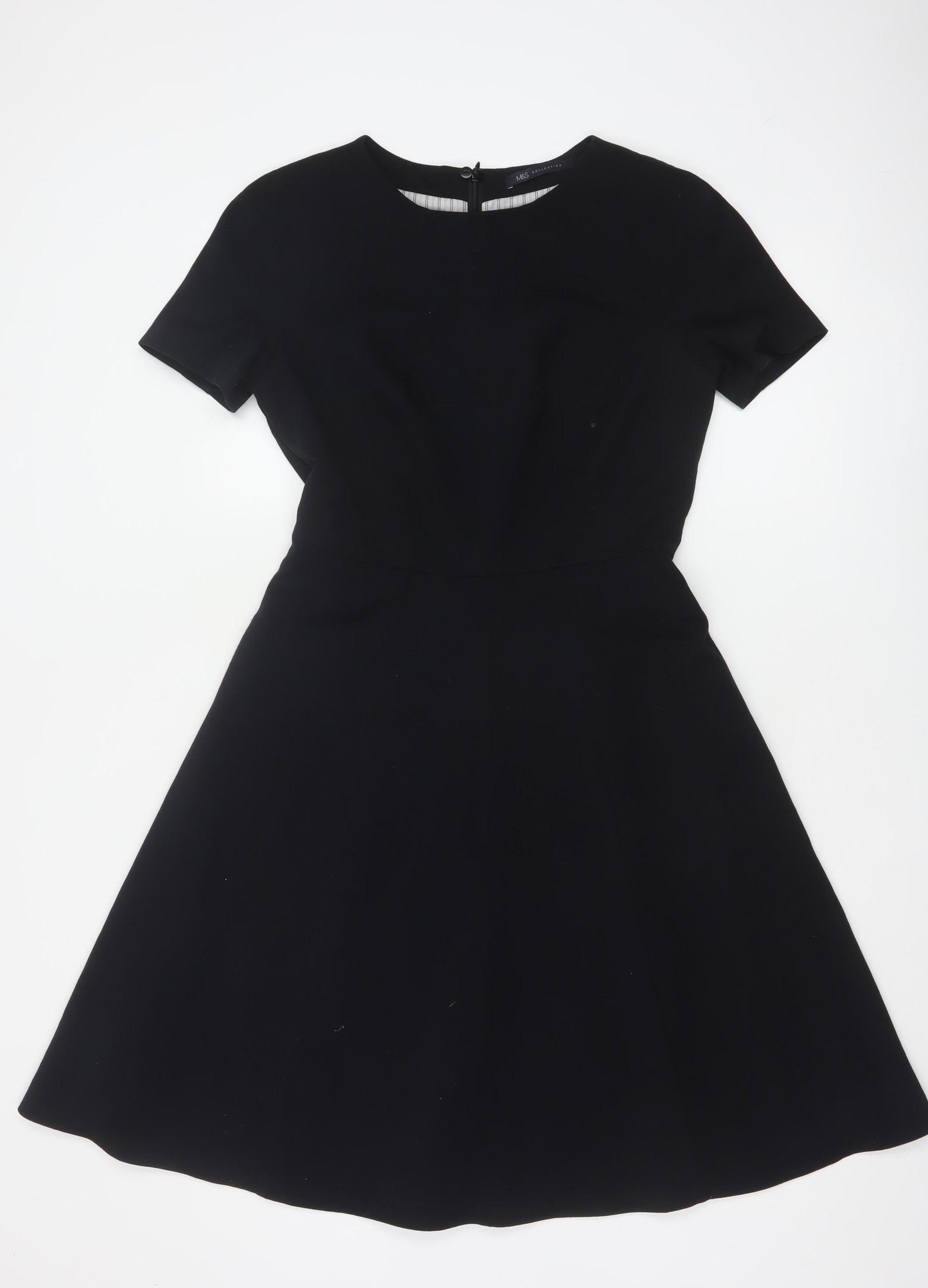 Marks and Spencer Women Black UK 8 A-Line Short Sleeve Lined Dress