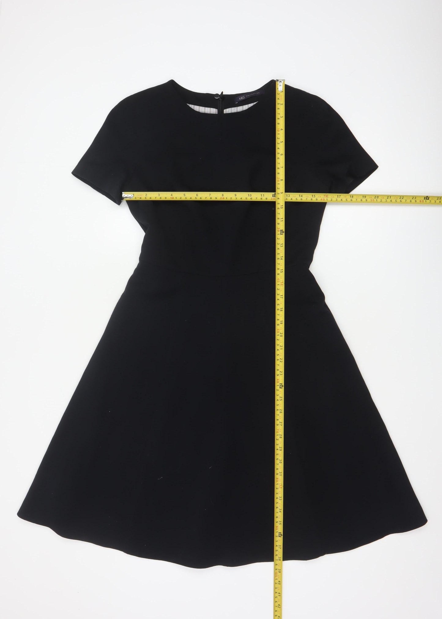 Marks and Spencer Women Black UK 8 A-Line Short Sleeve Lined Dress
