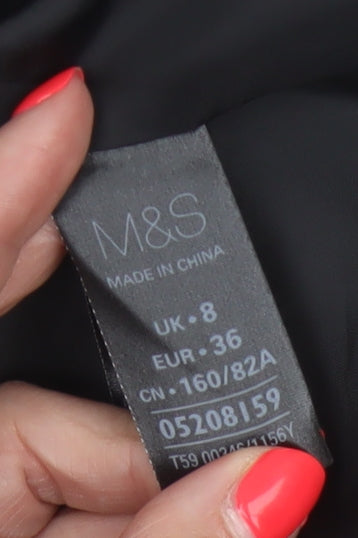 Marks and Spencer Women Black UK 8 A-Line Short Sleeve Lined Dress