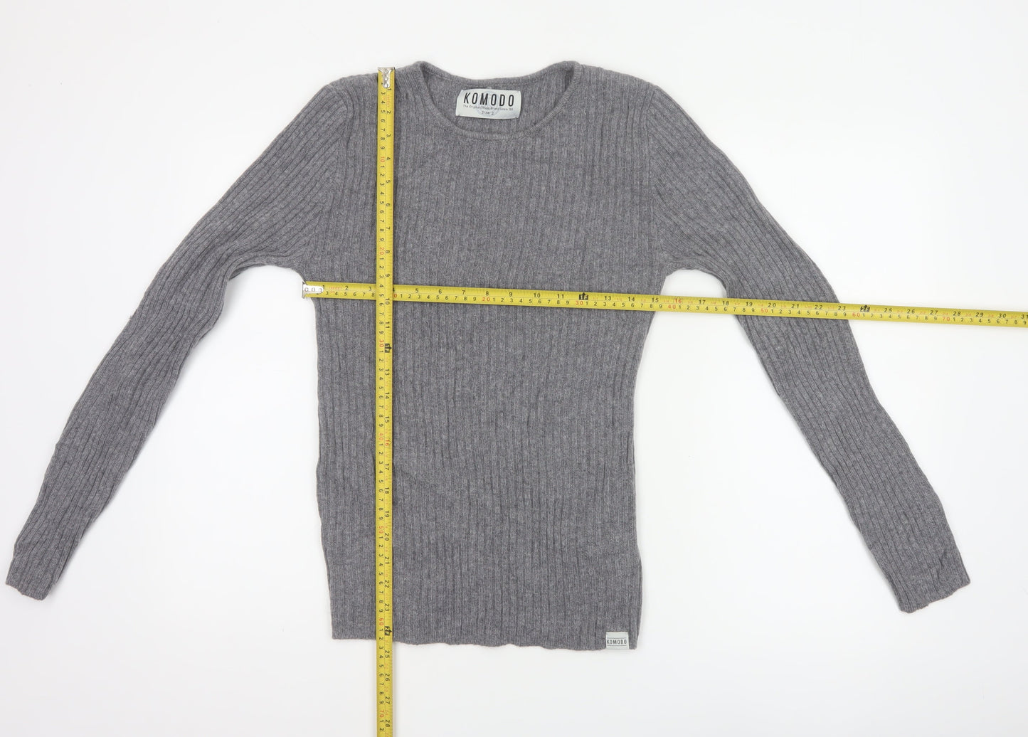 Komodo Women Grey Size 2 100% Cashmere Rib Knit Pullover Jumper