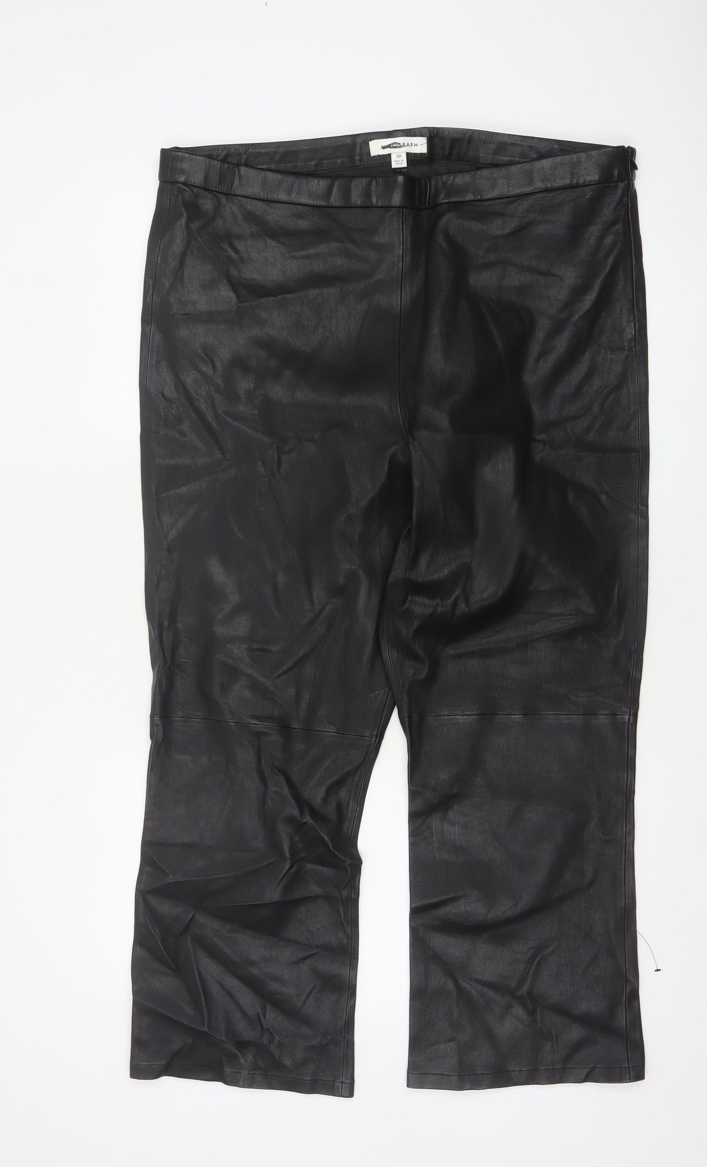 Autograph Women’s Black Leather Straight Trousers UK 20 High Rise