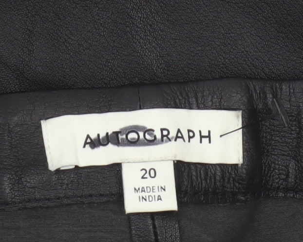 Autograph Women’s Black Leather Straight Trousers UK 20 High Rise