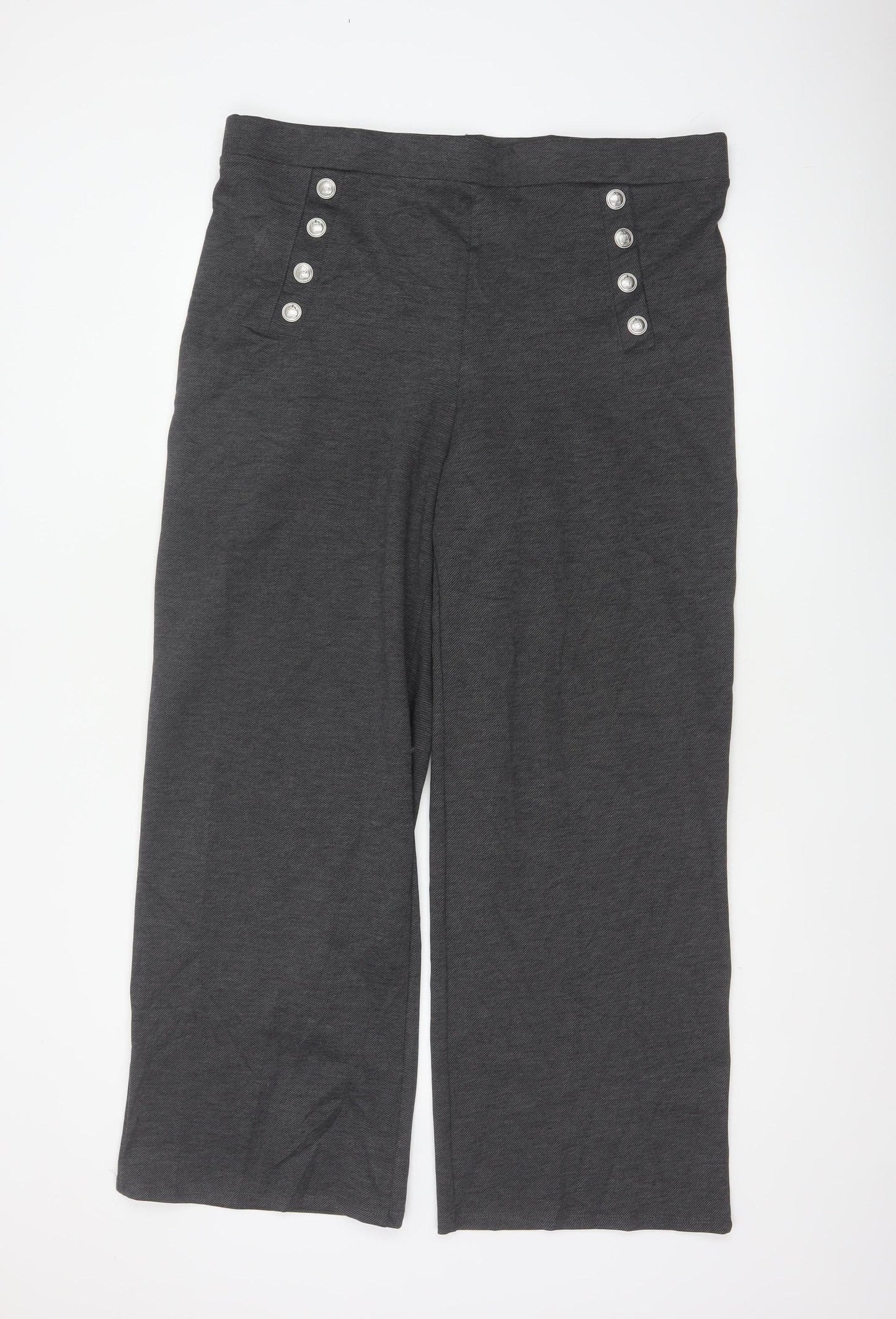 H&M Women Grey UK 18 Wide-Leg Sailor Button Trousers