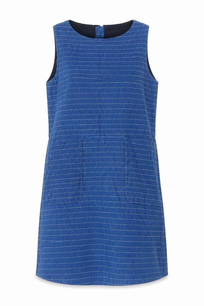 Toast Women’s Blue Striped UK 14 A-Line Pinafore Dress Linen Cotton