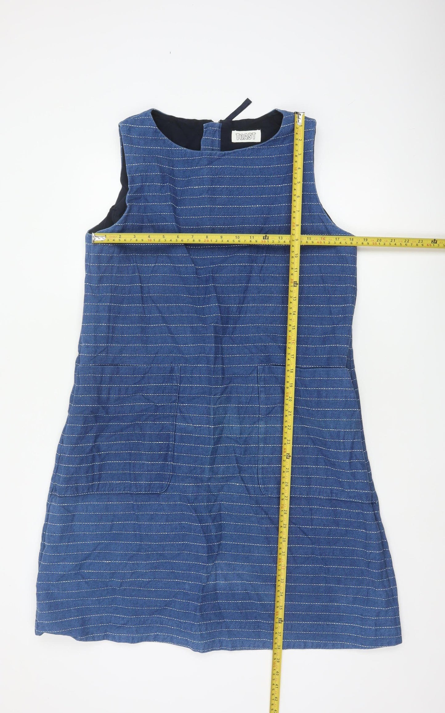 Toast Women’s Blue Striped UK 14 A-Line Pinafore Dress Linen Cotton