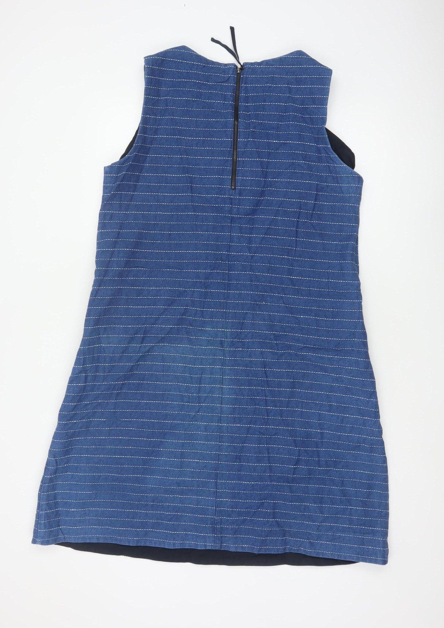 Toast Women’s Blue Striped UK 14 A-Line Pinafore Dress Linen Cotton