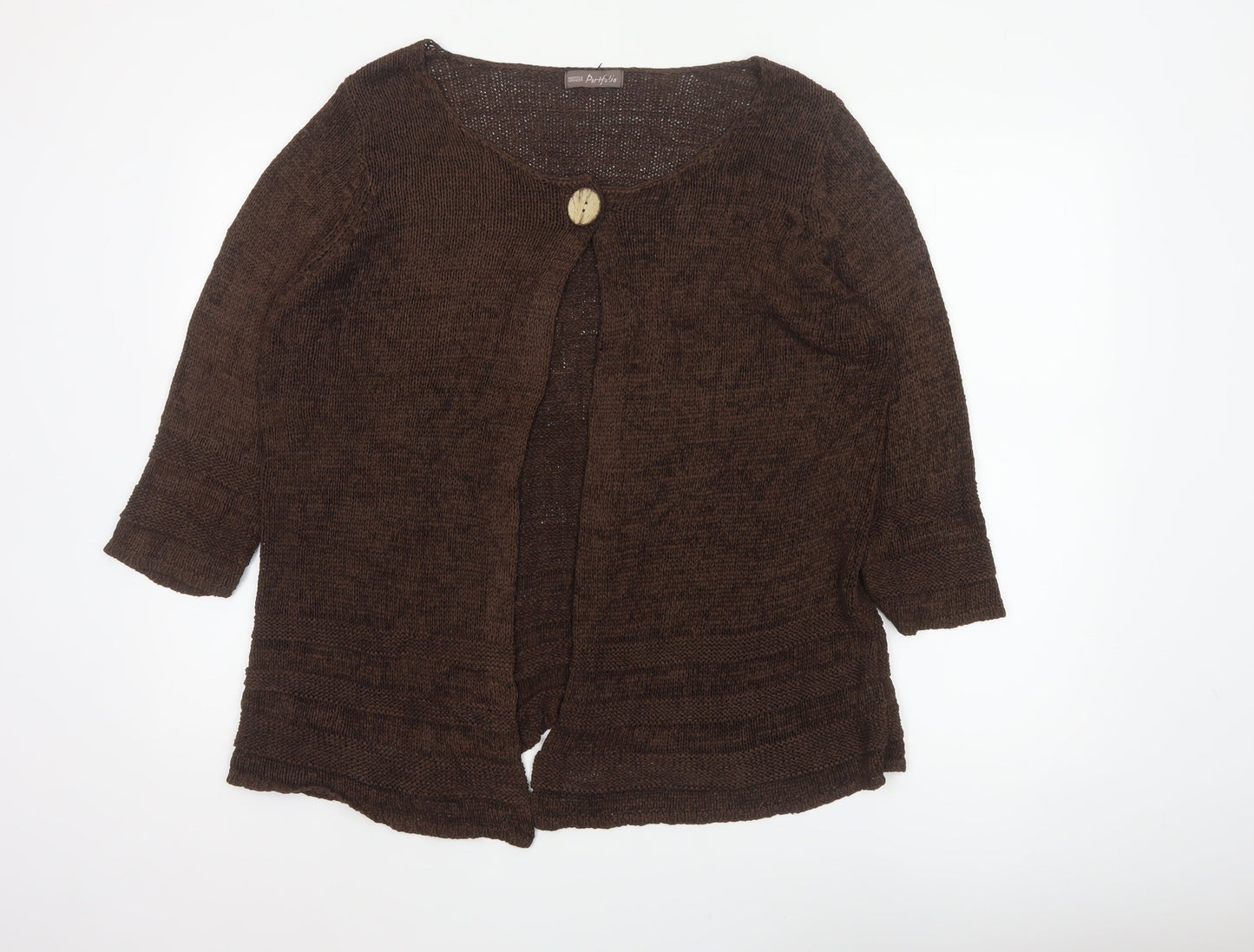 Marks & Spencer Women Brown UK 16 Open Knit Button Cardigan