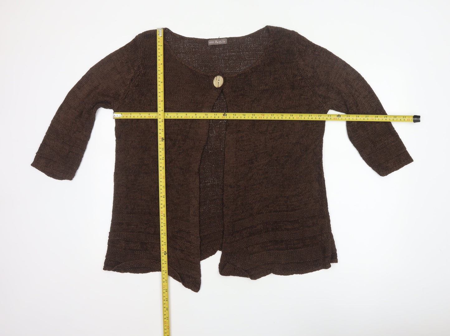 Marks & Spencer Women Brown UK 16 Open Knit Button Cardigan