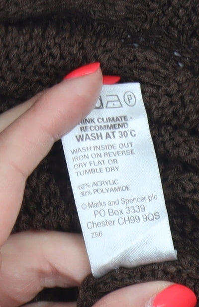 Marks & Spencer Women Brown UK 16 Open Knit Button Cardigan