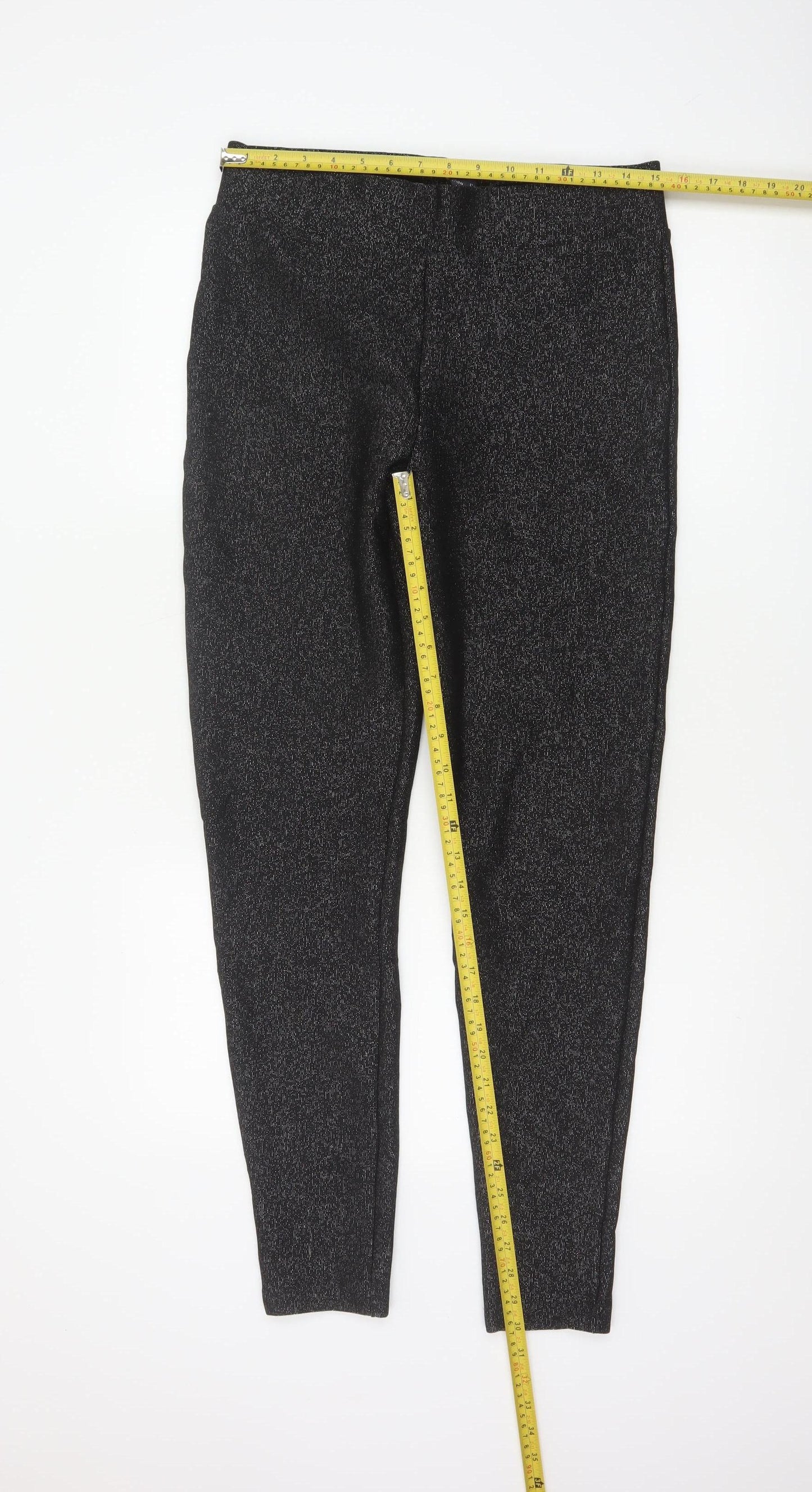 M&S Women’s Black Sparkle Slim Trousers UK 12 Long Stretch