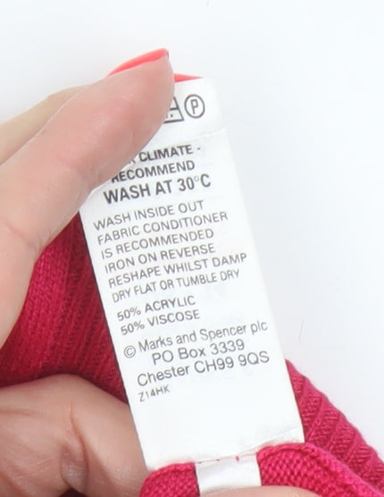 Marks and Spencer Women Pink UK 14 V-Neck Button Knit Cardigan
