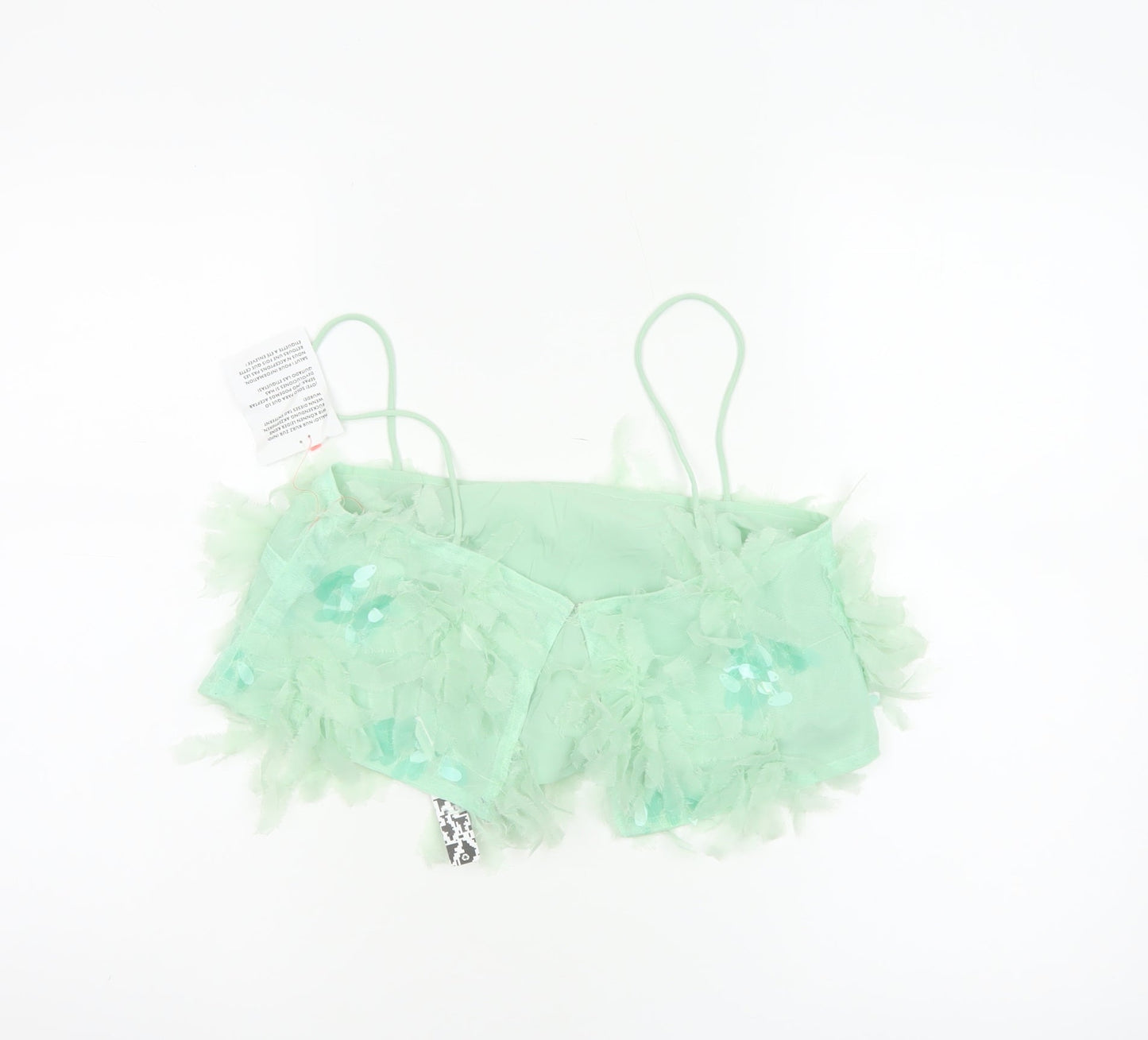 ASOS Edition Women Green UK 6 Cropped Sequin Ruffle Strappy Tank Top