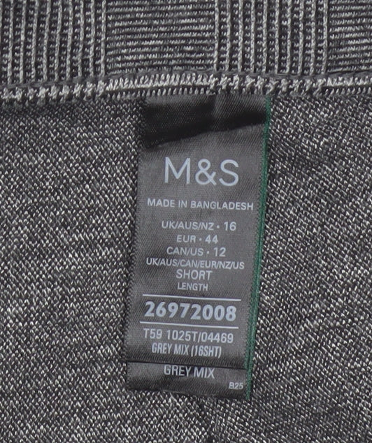 Marks & Spencer Women Grey Mix Size 16 Short Tapered Stretch Trousers