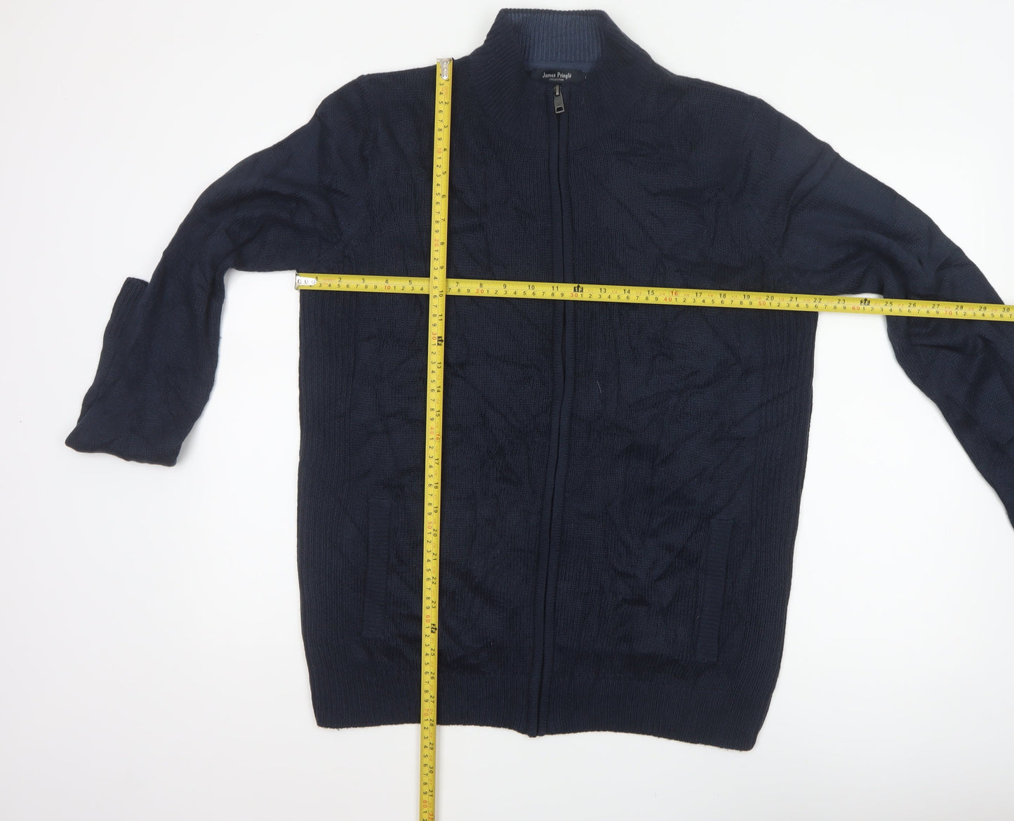 James Pringle Men’s Blue L Full Zip Cable Knit High Neck Jumper