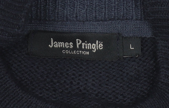 James Pringle Men’s Blue L Full Zip Cable Knit High Neck Jumper