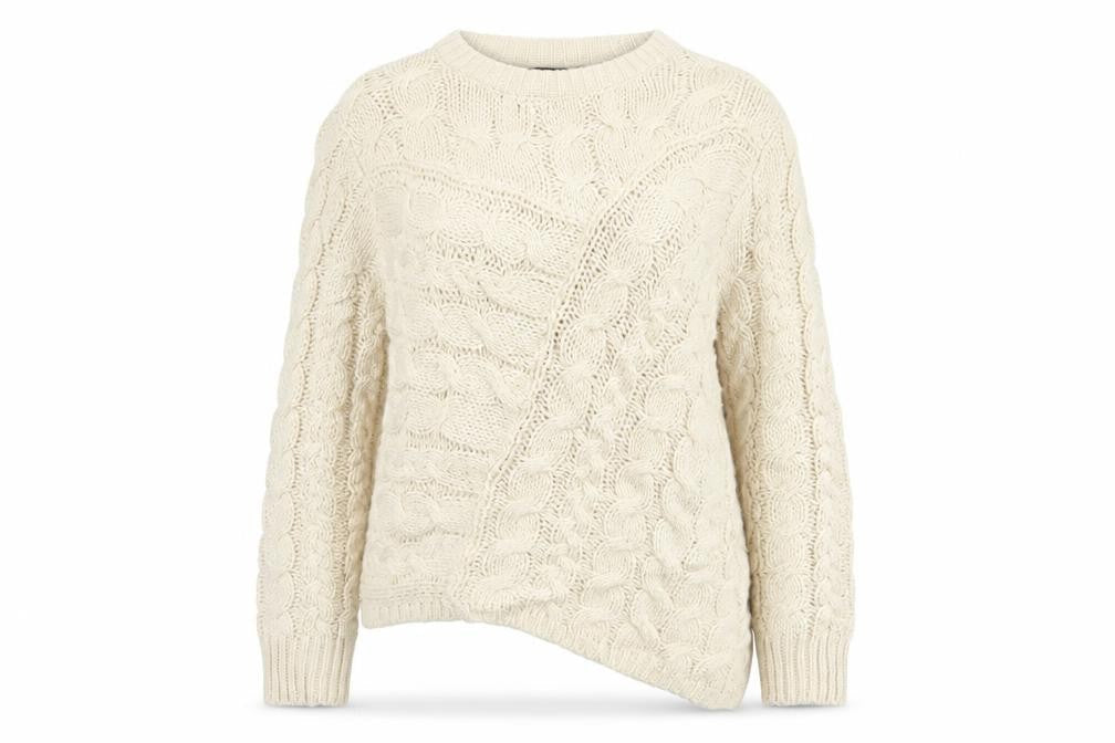 New Look Women Ivory UK 12 Cable-Knit Crew Neck Acrylic Pullover Jumper