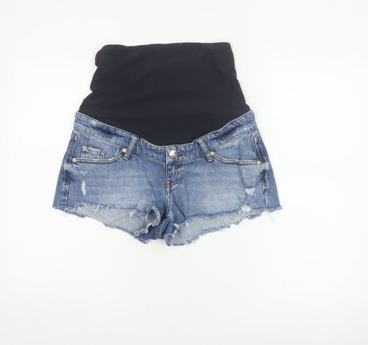 River Island Women Blue UK 10 Maternity Distressed Denim Cut-Off Shorts