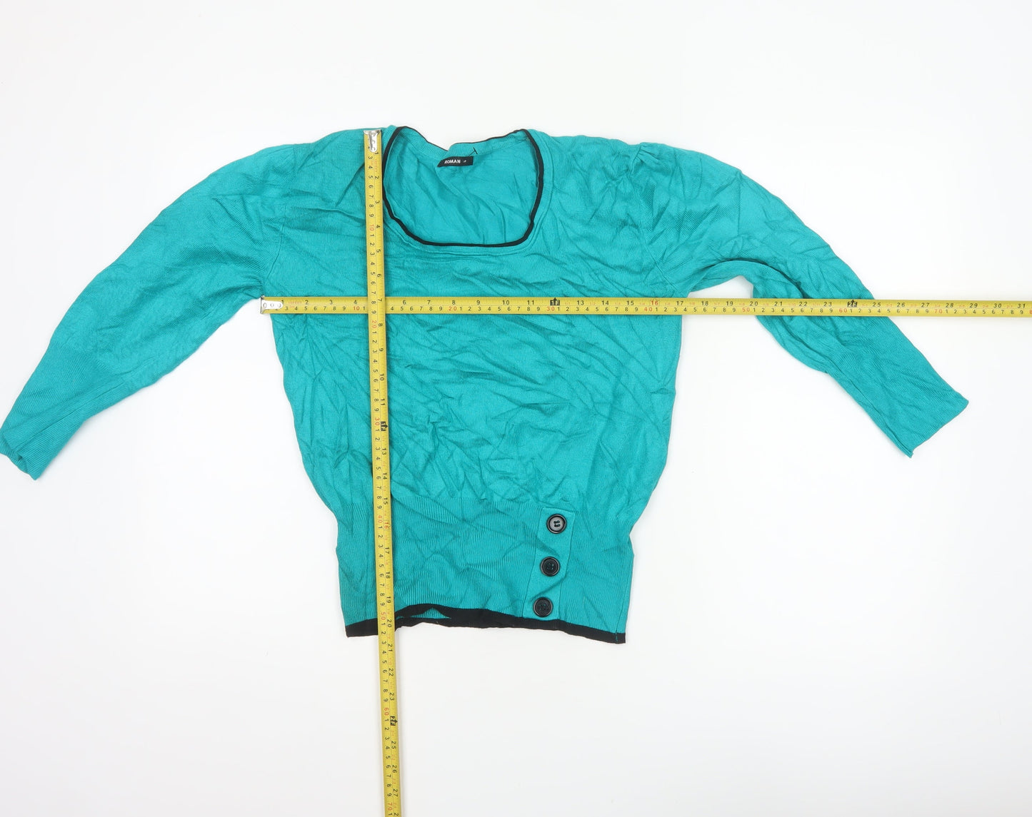 Roman Women Blue Size 10 Scoop Neck Button Detail Knit Jumper