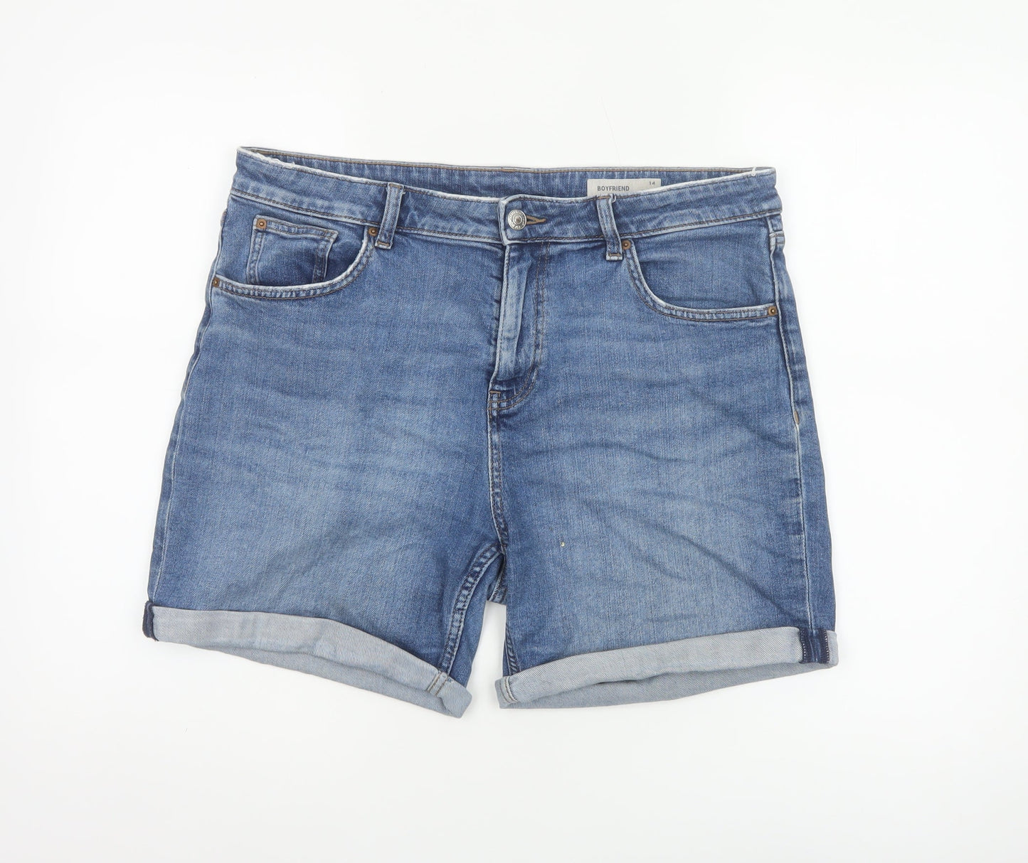 Marks and Spencer Women's Blue Denim Boyfriend Shorts UK 14 Cuffed