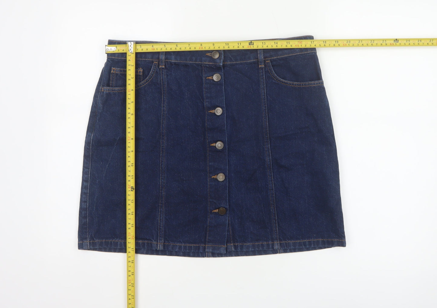 Marks and Spencer Women Blue Size 14 Denim Mini Straight Pencil Button Skirt