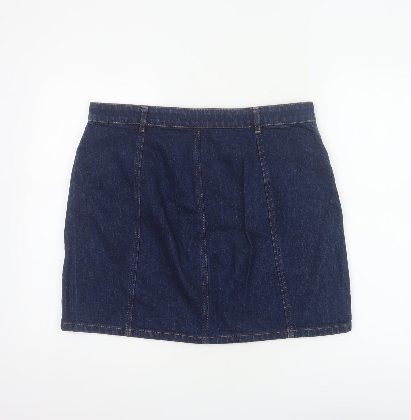 Marks and Spencer Women Blue Size 14 Denim Mini Straight Pencil Button Skirt