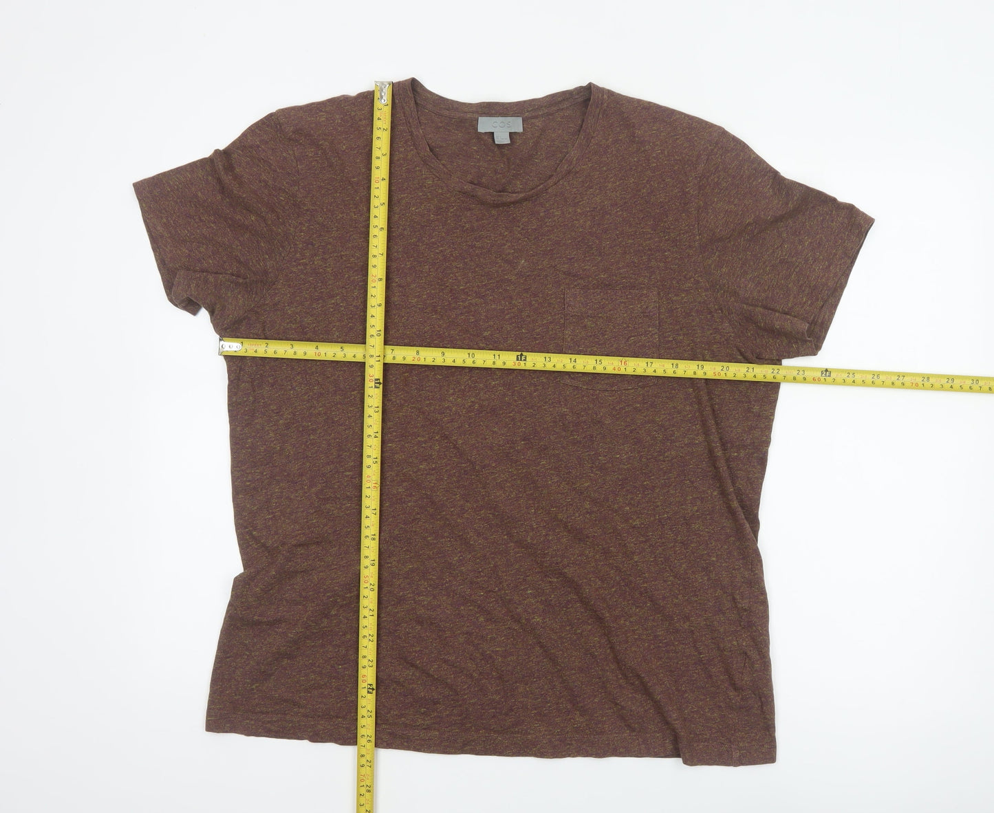 COS Women’s Brown Marl Cotton Pocket T-Shirt UK 14 Relaxed Basic