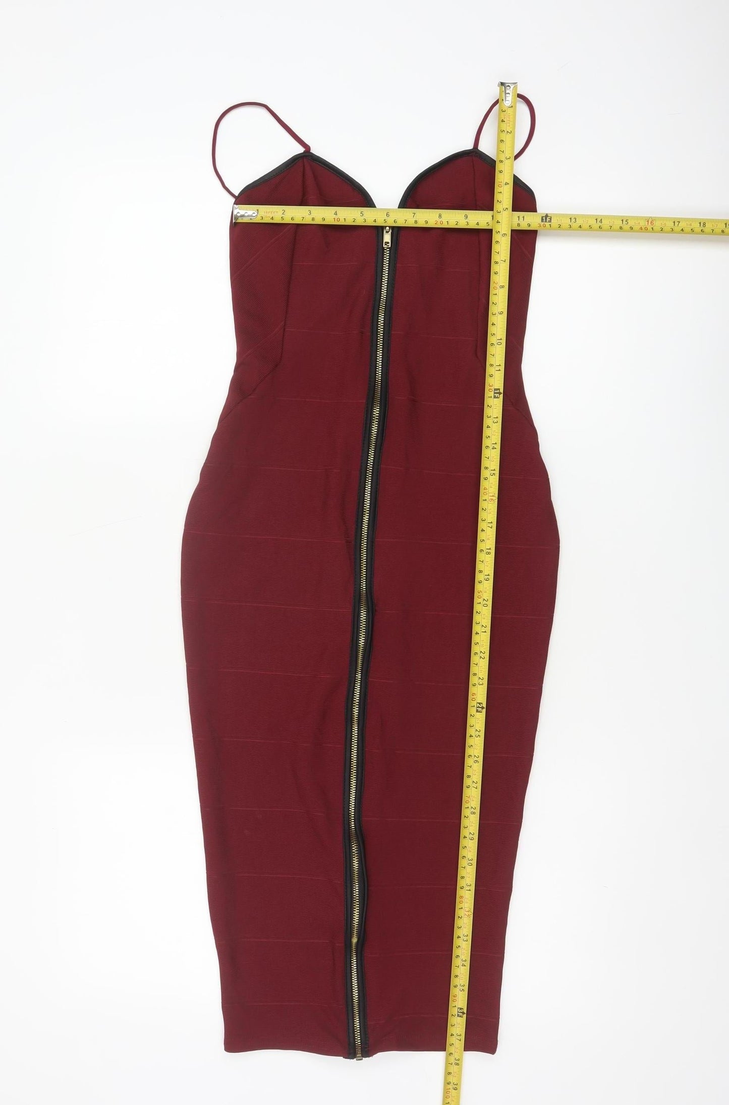 Boohoo Women Red Bodycon Midi Dress UK 6 Strappy Zip Party