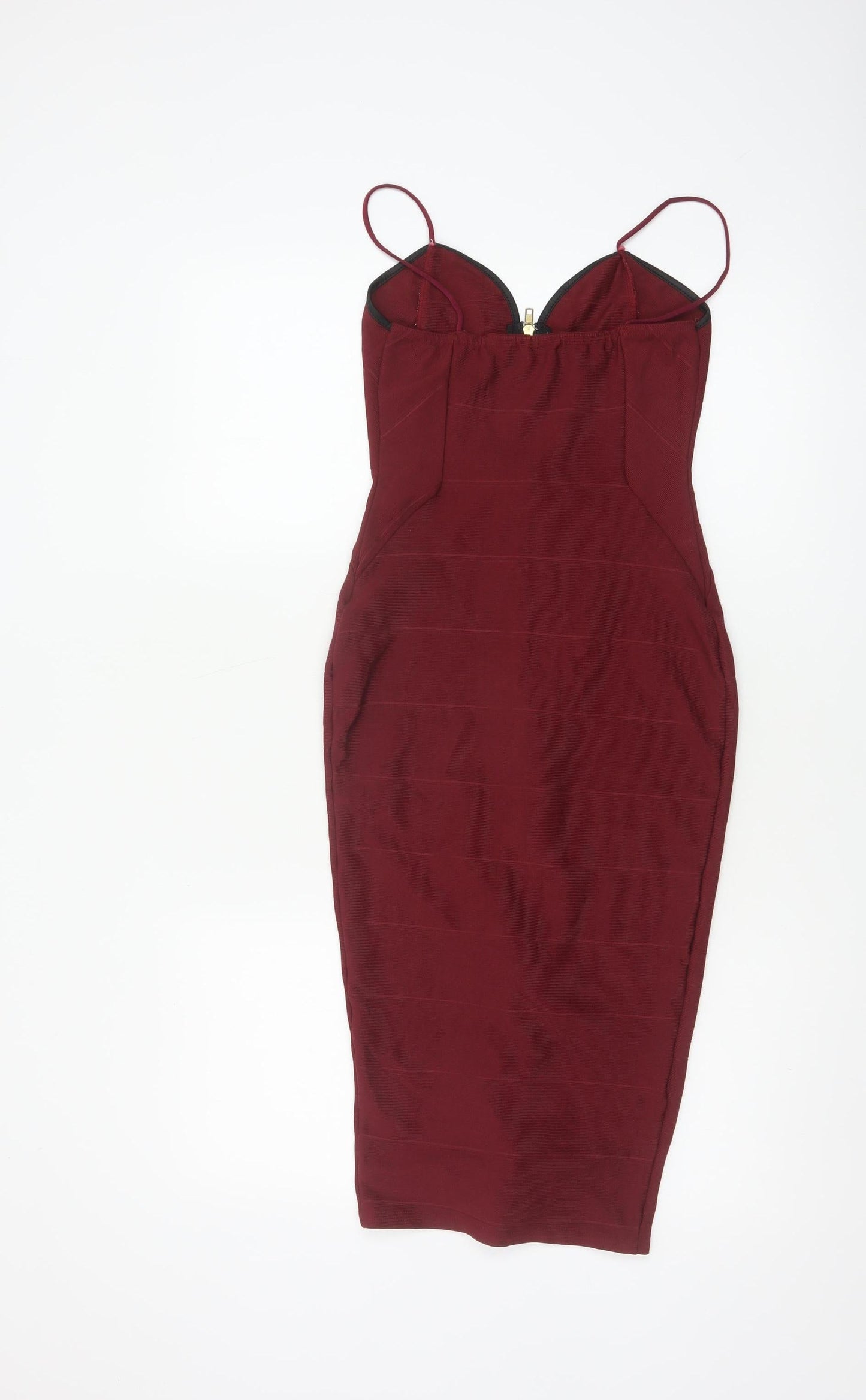 Boohoo Women Red Bodycon Midi Dress UK 6 Strappy Zip Party