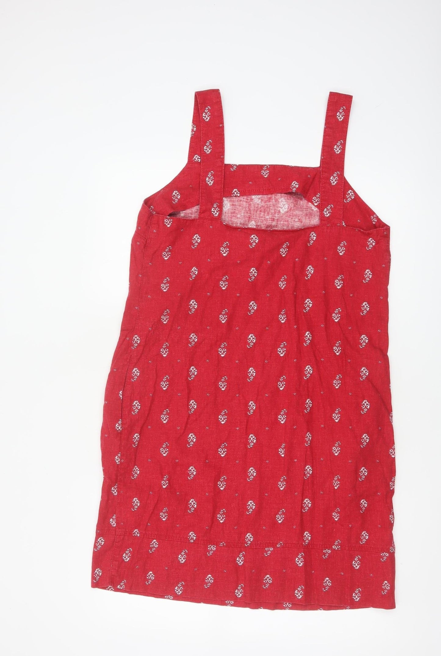 Next Women Red Linen Blend Floral Knee Length Sheath Dress UK 12
