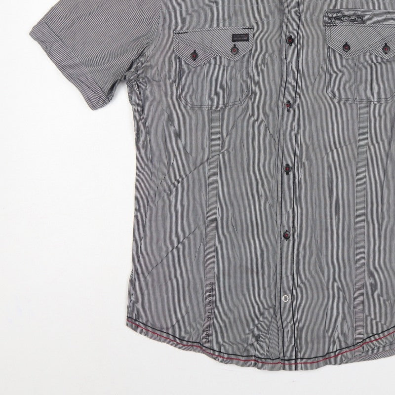Additional view of Next Men's Grey M Slim Fit Striped Military Pocket Short Sleeve Shirt