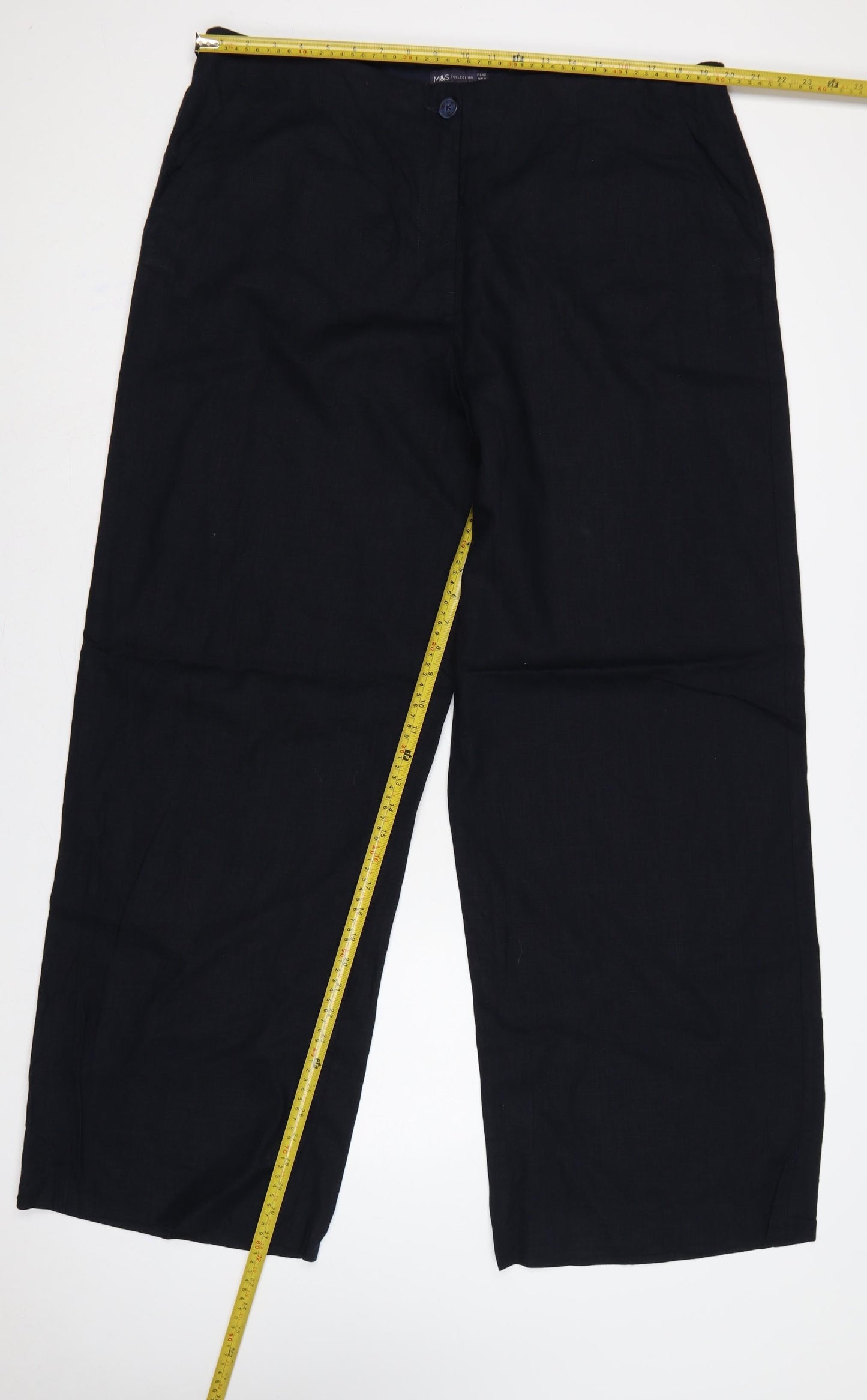 Marks & Spencer Women’s Navy Linen Wide-Leg Trousers UK 20 Long