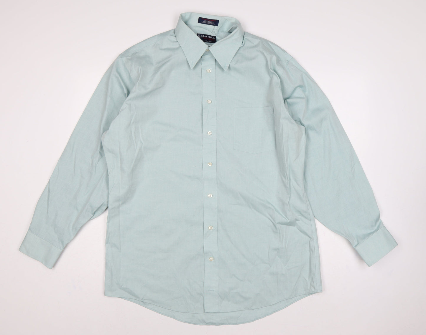 Stafford Men Blue 17 Athletic Performance Button-Up Long Sleeve Shirt