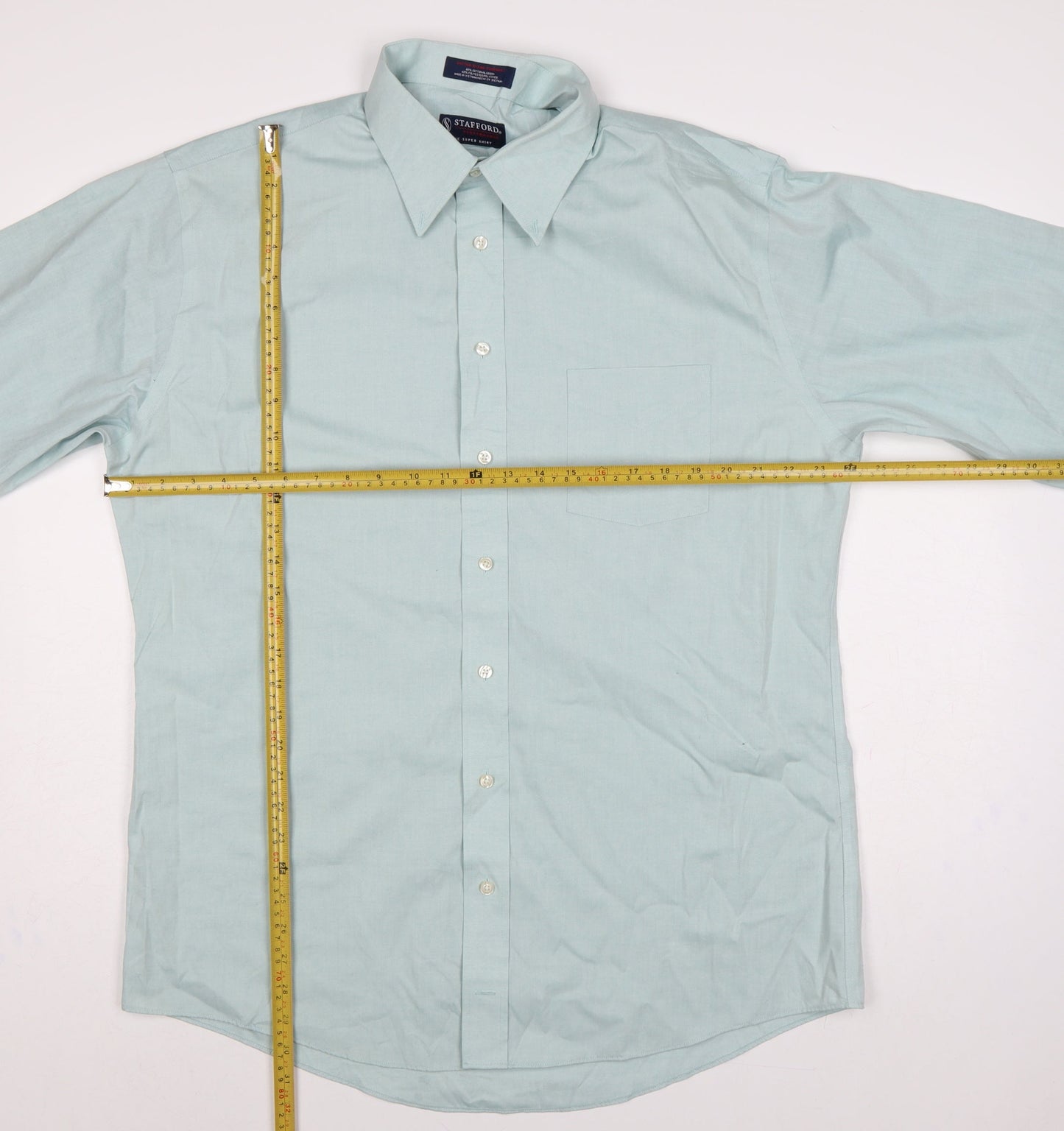 Stafford Men Blue 17 Athletic Performance Button-Up Long Sleeve Shirt