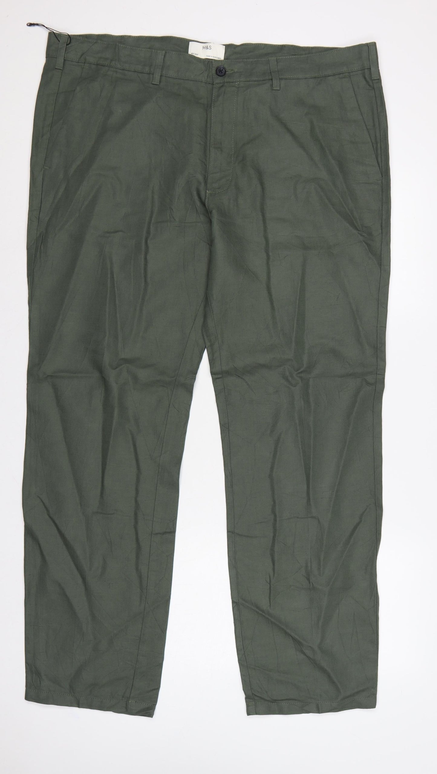 Marks and Spencer Men Green 42in 33in Linen Blend Chino Trousers