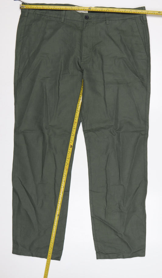 Marks and Spencer Men Green 42in 33in Linen Blend Chino Trousers