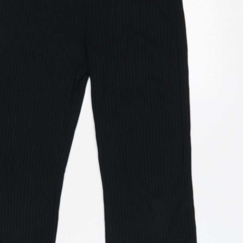 COLLUSION Women’s Black UK 8 High Rise Ribbed Flared Leggings