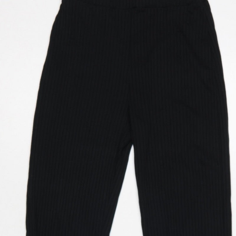 COLLUSION Women’s Black UK 8 High Rise Ribbed Flared Leggings