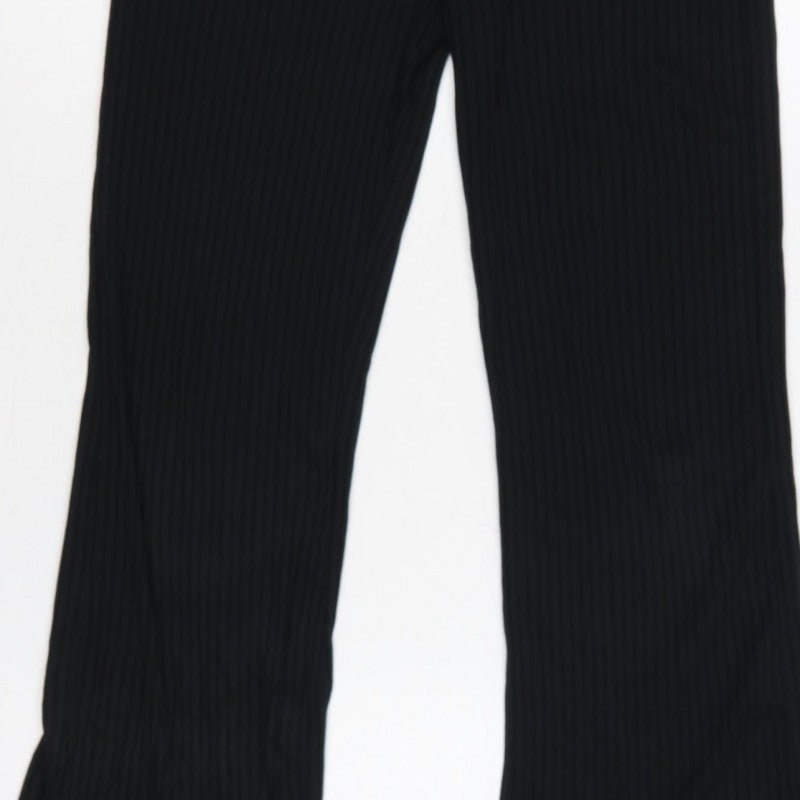 COLLUSION Women’s Black UK 8 High Rise Ribbed Flared Leggings