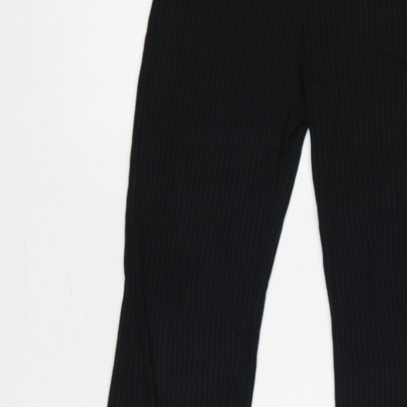 COLLUSION Women’s Black UK 8 High Rise Ribbed Flared Leggings